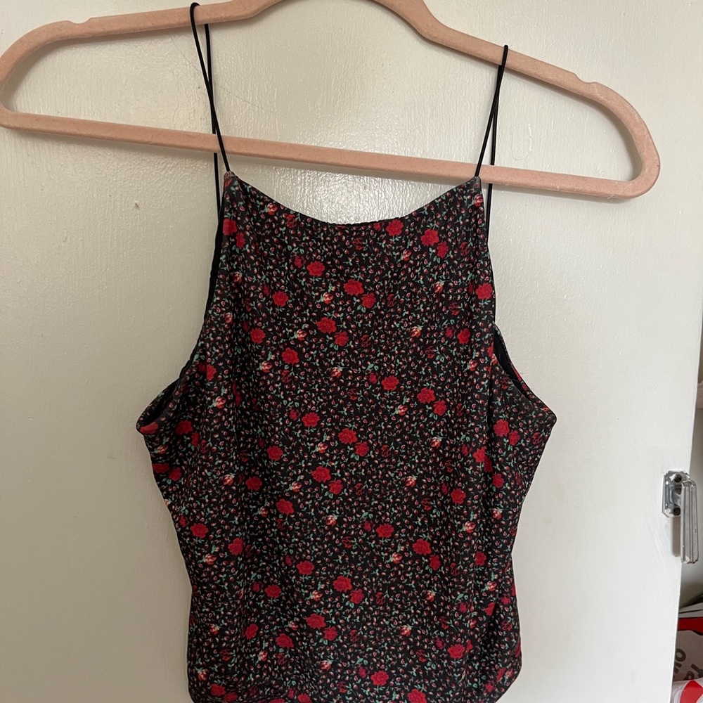 Urban Outfitters Black and Red Fitted Crop Camisole